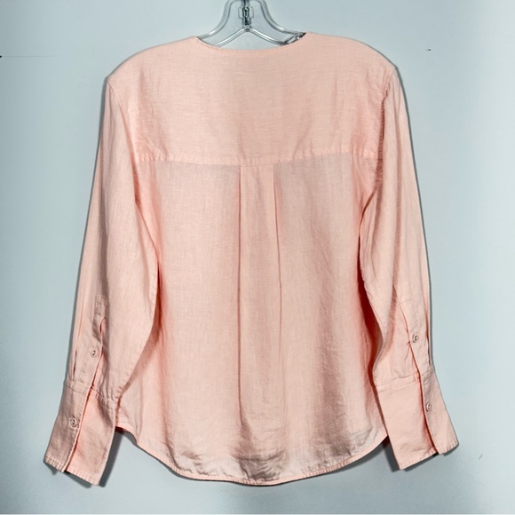 EVERLANE The Linen Popover Shirt Petal Pink 6 Long Sleeve Half Button Lagenlook - Picture 7 of 10